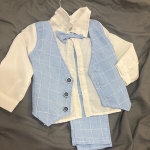 SHEIN Light Blue Checkered 3-Piece Boys Matching Set with Vest & Bowtie